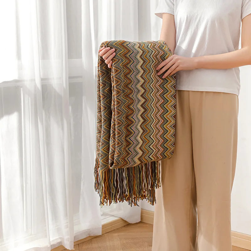 Boho Stripe Tassel Throw Blanket