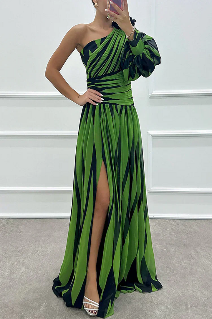 Aurora | Elegant Striped Dress with One Shoulder