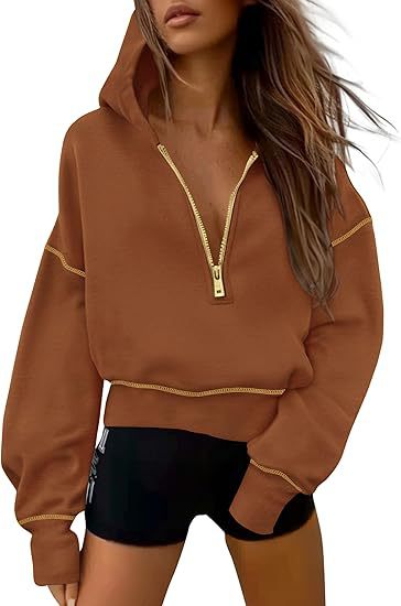 GRETEL™ - Stylish Hooded Sweatshirt with Zipper & Stitching Detail for Cropped Pullover
